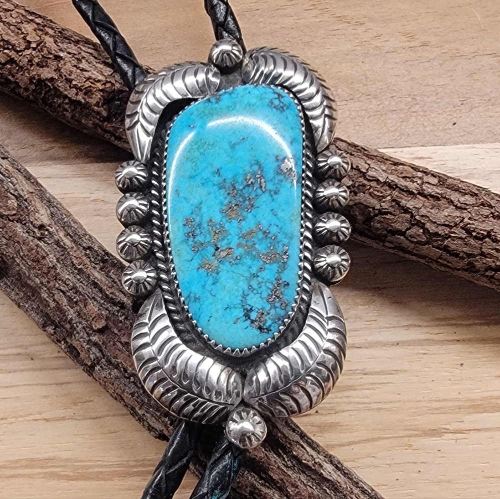 J. Roybal Silver and Turquoise Bolo Tie
